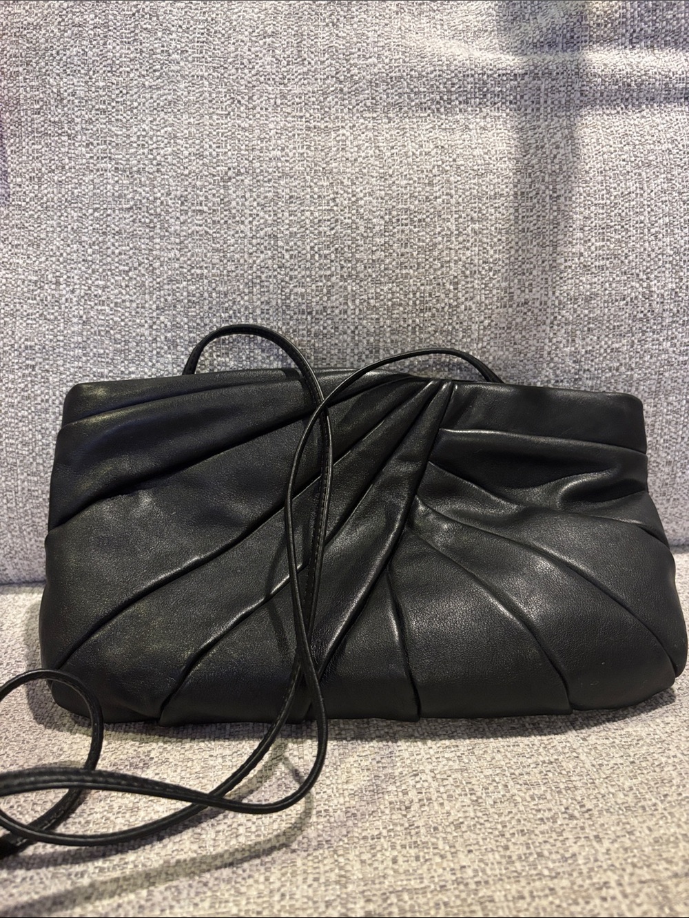 Women's Black Pleated Leather Wristlet Clutch